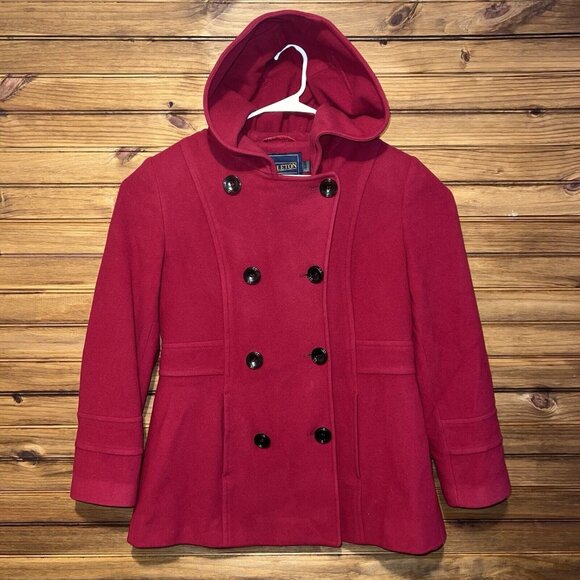 Pendleton Double Breasted Peacoat Womens Size 12 Wool Cashmere Coat Hooded Red